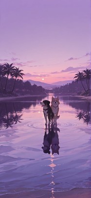 Lagoon Purple Afternoon Sea Spring Animal mobile wallpaper / スマホ壁紙