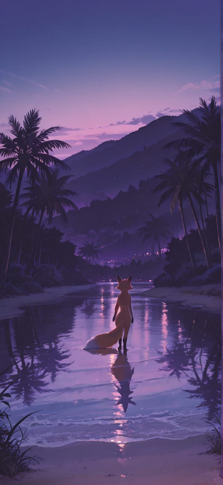 Lagoon Purple Night Nature Spring Animal mobile wallpaper / スマホ壁紙