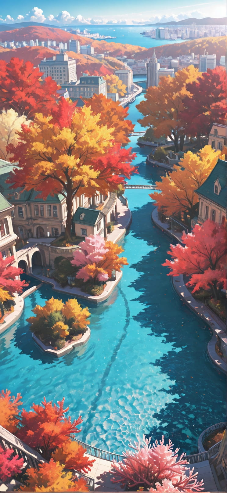 Lagoon Red Afternoon City Autumn Machine mobile wallpaper / スマホ壁紙