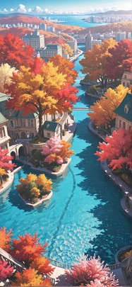 Lagoon Red Afternoon City Autumn Machine mobile wallpaper / スマホ壁紙