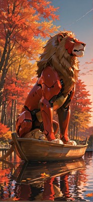 Lagoon Red Afternoon Sky Autumn Animal Machine mobile wallpaper / スマホ壁紙