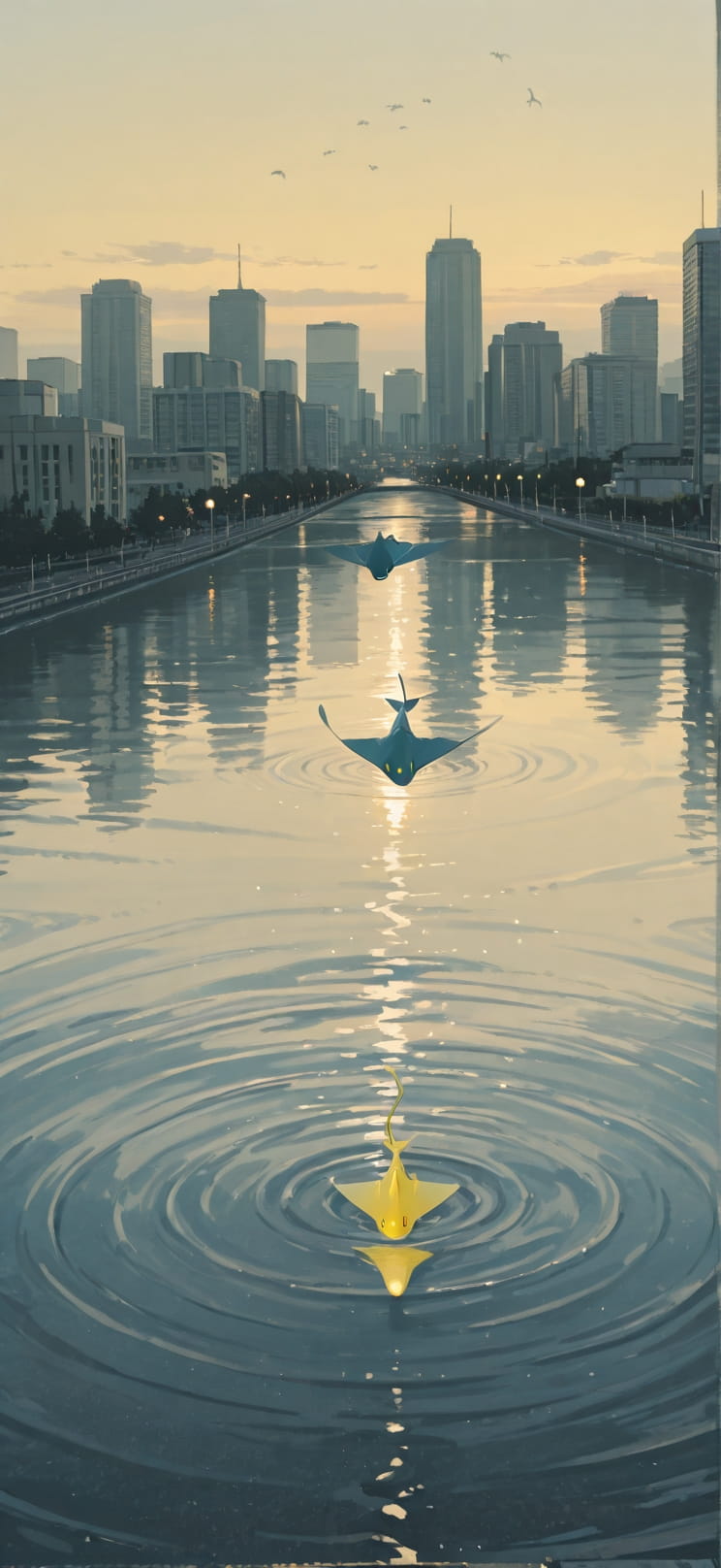 Lagoon Yellow Afternoon City Spring Animal mobile wallpaper / スマホ壁紙