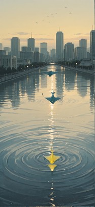 Lagoon Yellow Afternoon City Spring Animal mobile wallpaper / スマホ壁紙