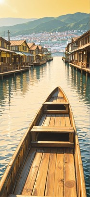 Lagoon Yellow Afternoon City Summer mobile wallpaper / スマホ壁紙