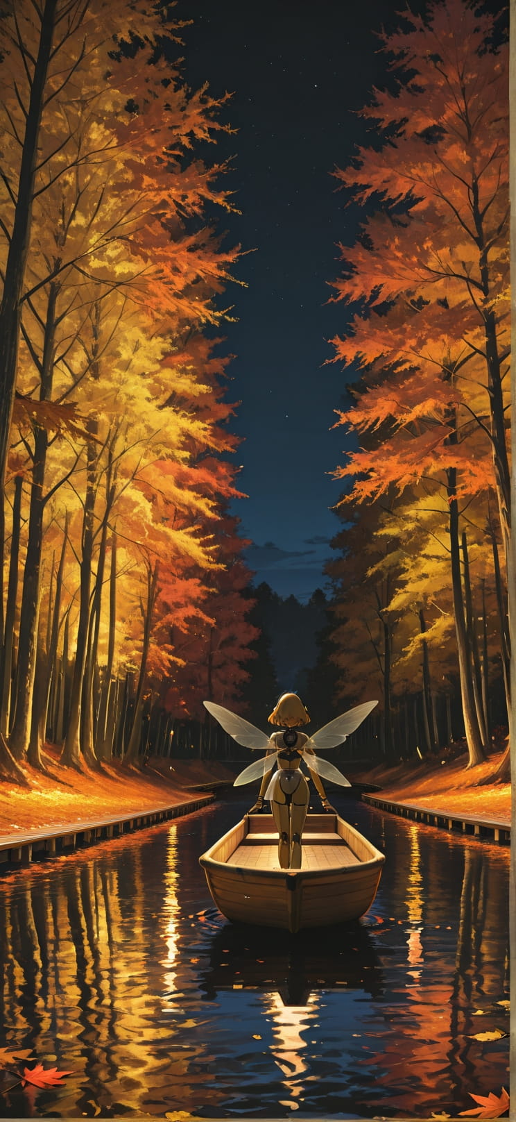 Lagoon Yellow Night Nature Autumn Animal Machine mobile wallpaper / スマホ壁紙