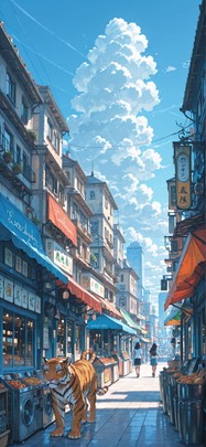 Localflavor Blue Afternoon City Summer Animal Machine mobile wallpaper / スマホ壁紙