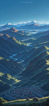 Localflavor Blue Afternoon Mountain Summer Animal mobile wallpaper / スマホ壁紙