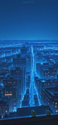 Localflavor Blue Night City Winter Animal mobile wallpaper / スマホ壁紙
