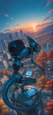 Localflavor Blue Sunset City Autumn Animal Machine mobile wallpaper / スマホ壁紙