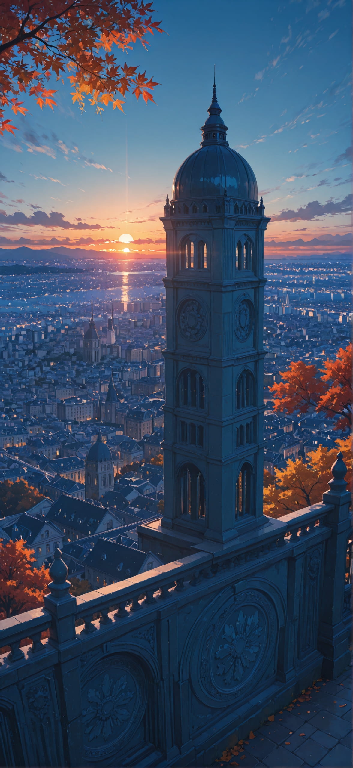Localflavor Blue Sunset City Autumn mobile wallpaper / スマホ壁紙