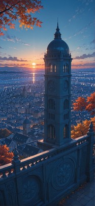 Localflavor Blue Sunset City Autumn mobile wallpaper / スマホ壁紙