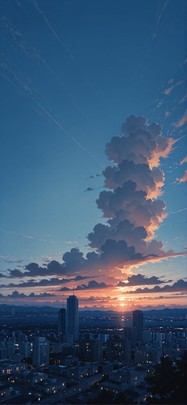 Localflavor Blue Sunset City Summer mobile wallpaper / スマホ壁紙