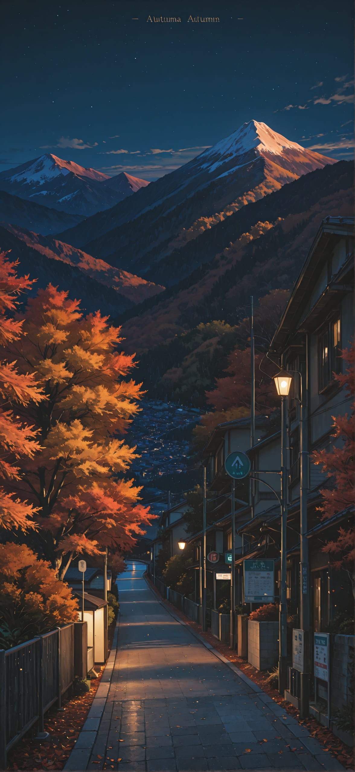 Localflavor Brown Night Mountain Autumn mobile wallpaper / スマホ壁紙