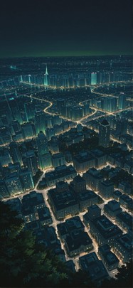 Localflavor Green Night City Spring mobile wallpaper / スマホ壁紙