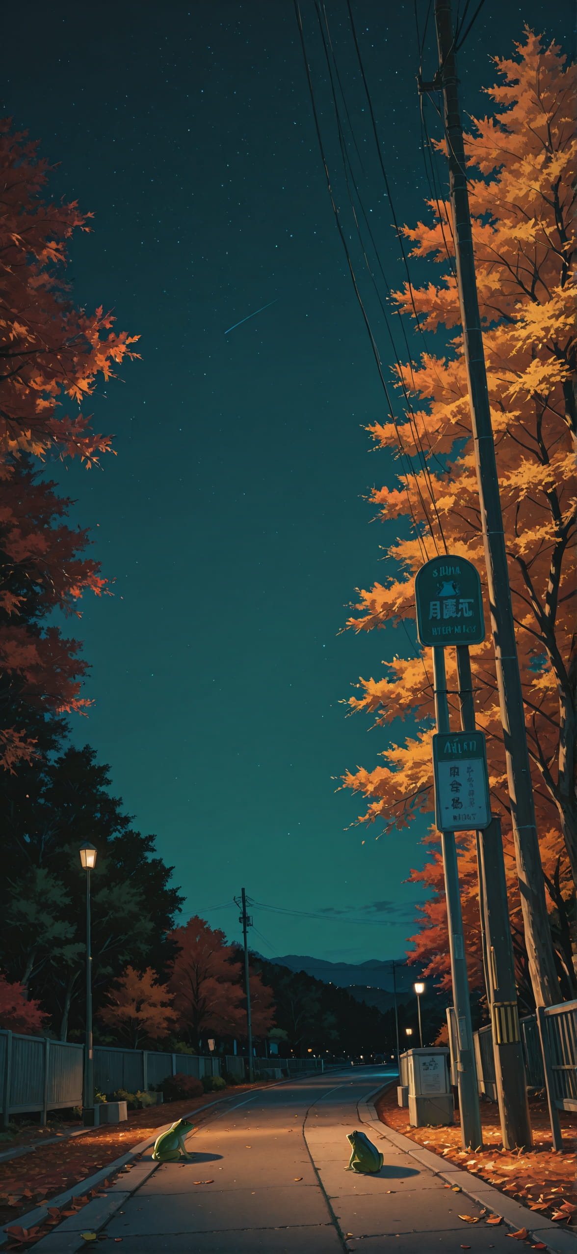 Localflavor Green Night Sky Autumn Animal mobile wallpaper / スマホ壁紙
