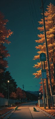 Localflavor Green Night Sky Autumn Animal mobile wallpaper / スマホ壁紙