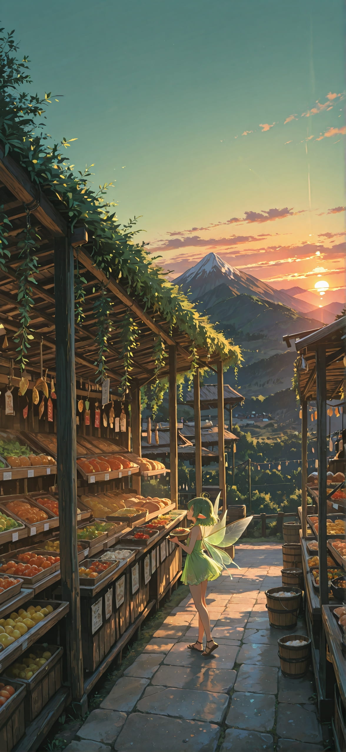 Localflavor Green Sunset Mountain Summer Animal mobile wallpaper / スマホ壁紙