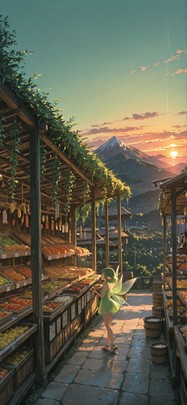 Localflavor Green Sunset Mountain Summer Animal mobile wallpaper / スマホ壁紙