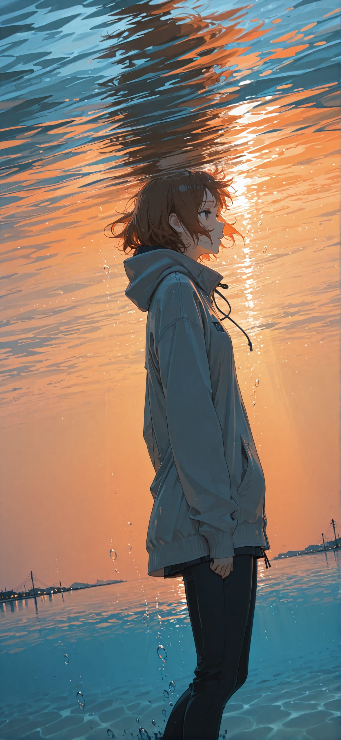 Localflavor Orange Afternoon Sea Winter mobile wallpaper / スマホ壁紙
