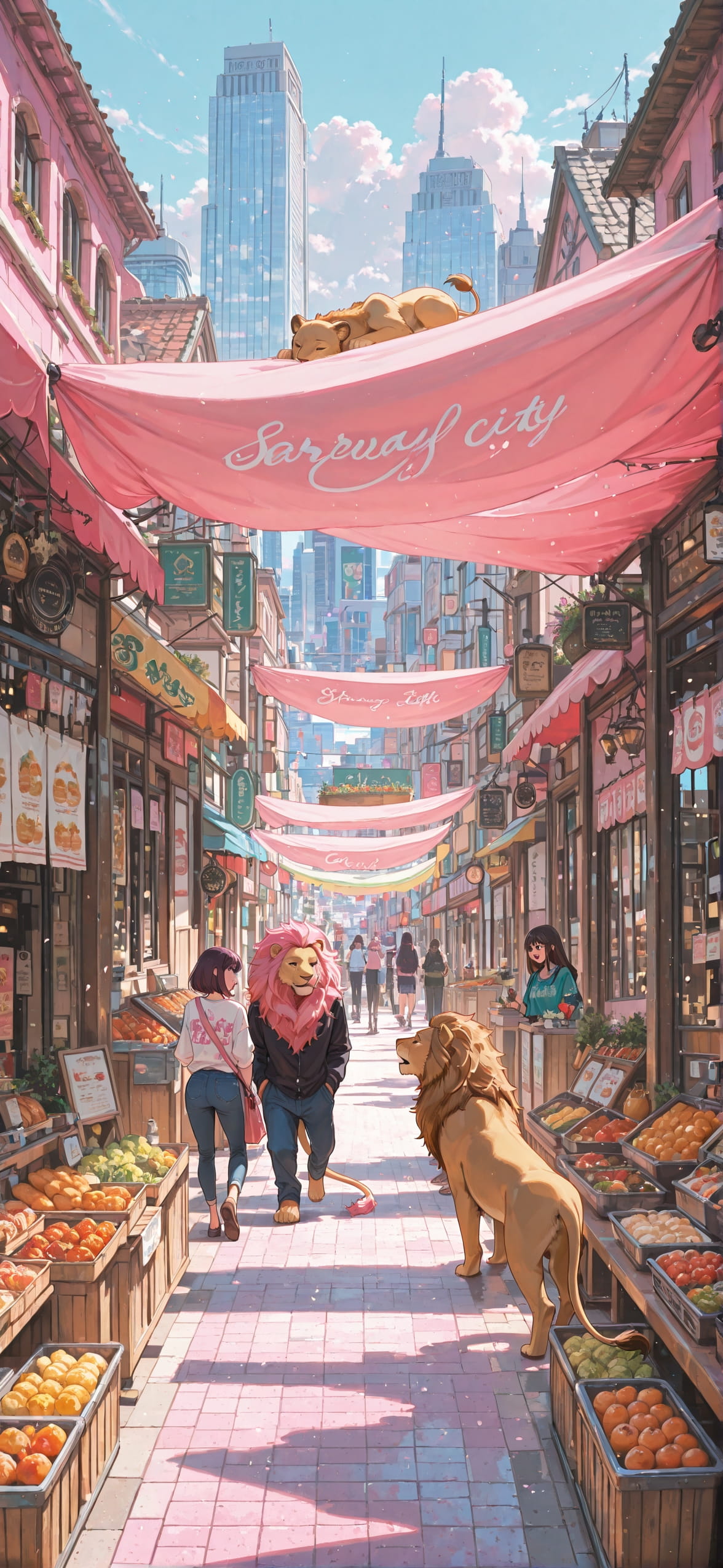 Localflavor Pink Afternoon City Spring Animal Machine mobile wallpaper / スマホ壁紙