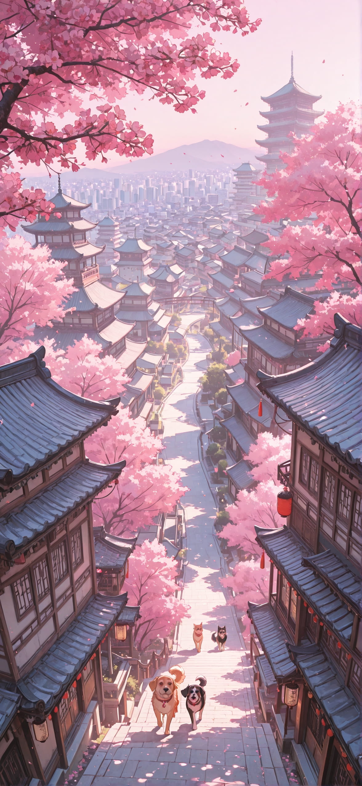 Localflavor Pink Afternoon City Spring Animal mobile wallpaper / スマホ壁紙