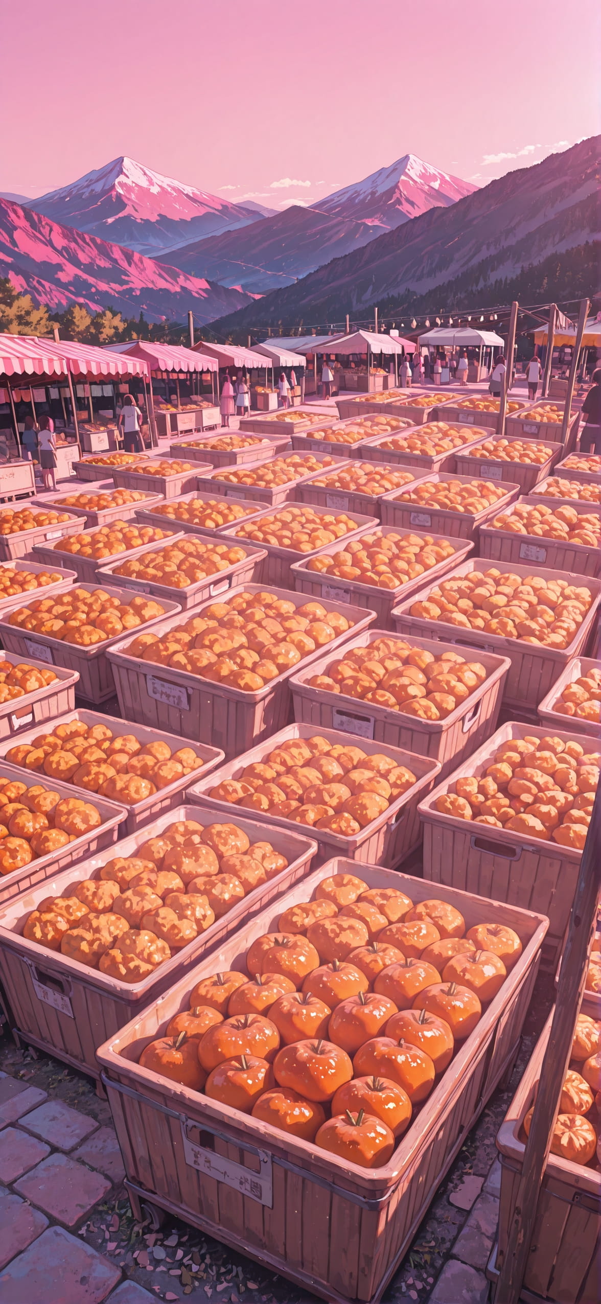 Localflavor Pink Afternoon Mountain Summer mobile wallpaper / スマホ壁紙