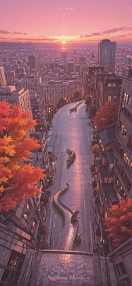 Localflavor Pink Sunset City Autumn Animal mobile wallpaper / スマホ壁紙