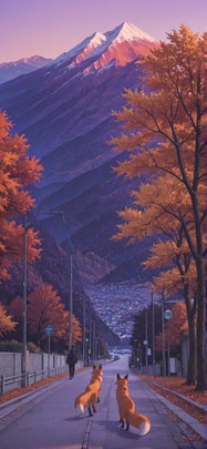 Localflavor Purple Afternoon Mountain Autumn Animal mobile wallpaper / スマホ壁紙