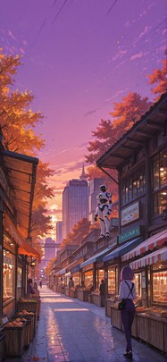 Localflavor Purple Sunset City Autumn Machine mobile wallpaper / スマホ壁紙