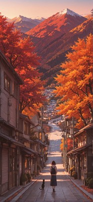Localflavor Red Afternoon Mountain Autumn Animal Machine mobile wallpaper / スマホ壁紙