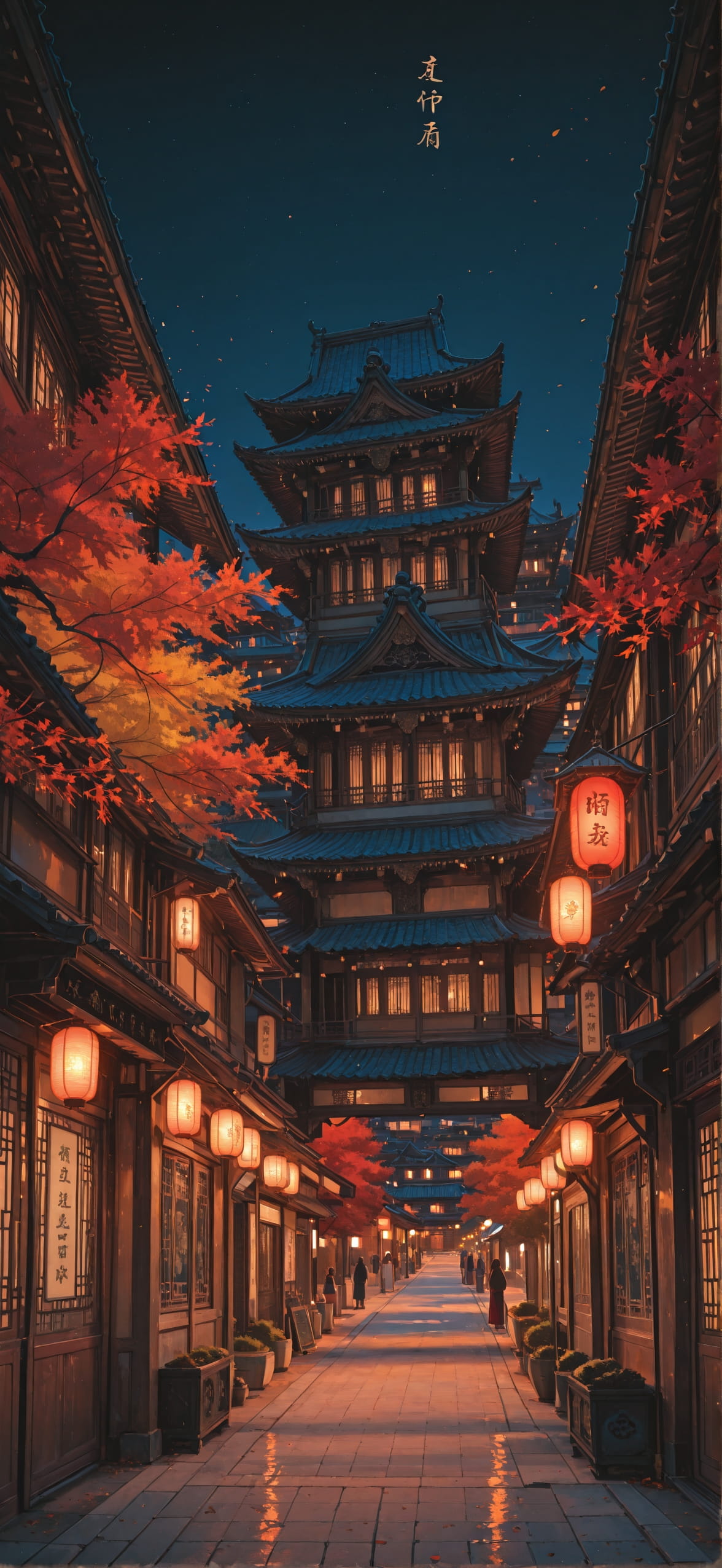 Localflavor Red Night City Autumn mobile wallpaper / スマホ壁紙