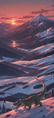 Localflavor Red Sunset Mountain Winter Animal mobile wallpaper / スマホ壁紙