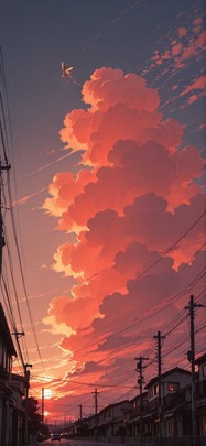 Localflavor Red Sunset Sky Summer Animal mobile wallpaper / スマホ壁紙