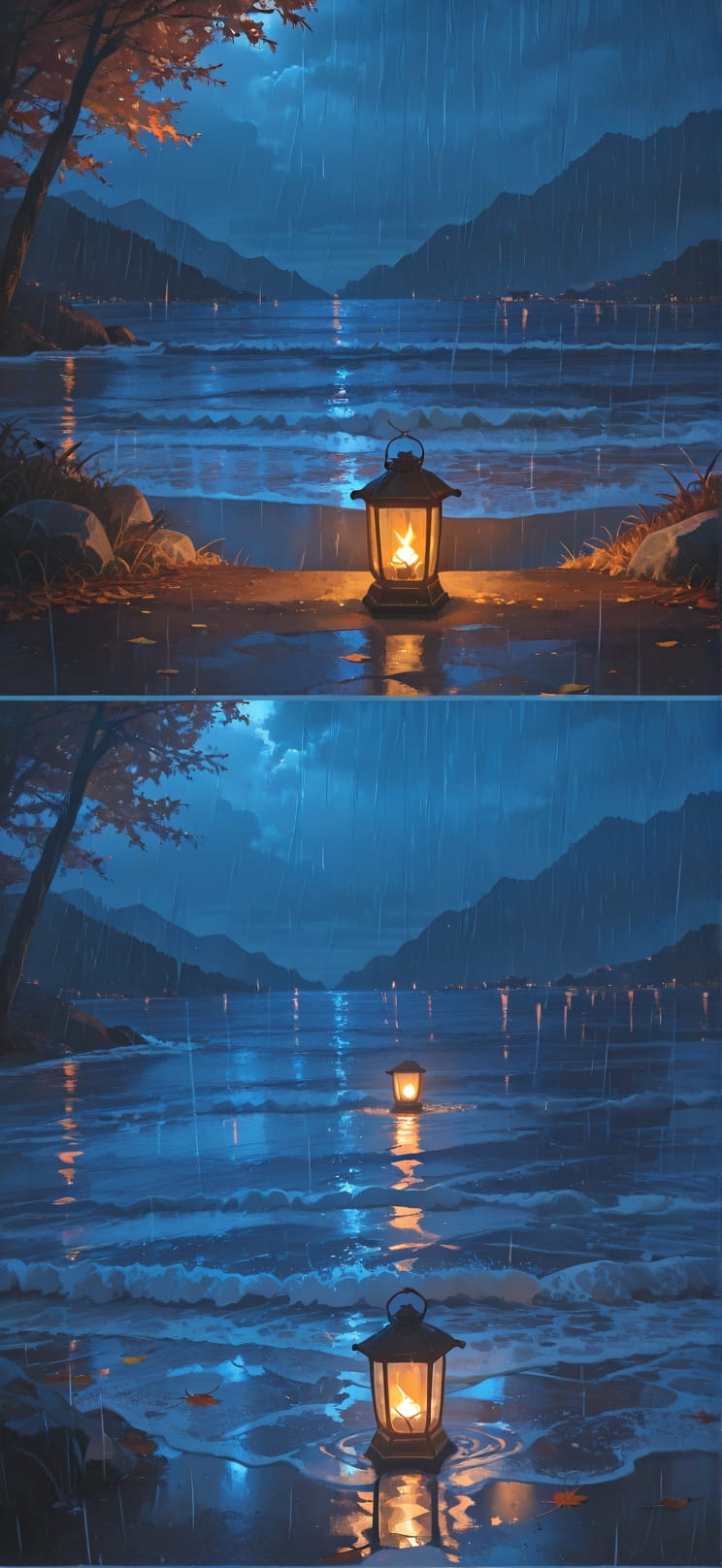 Monsoon Blue Night Sea Autumn mobile wallpaper / スマホ壁紙