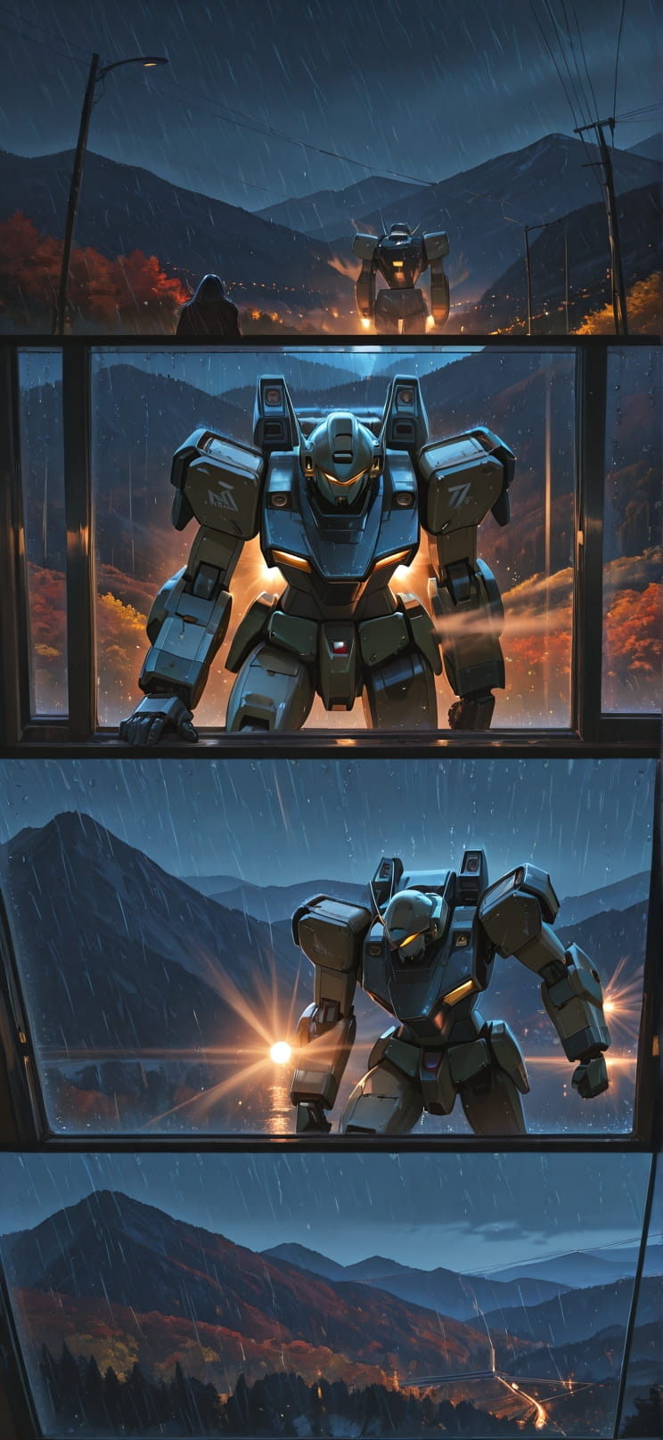 Monsoon Brown Night Mountain Autumn Machine mobile wallpaper / スマホ壁紙