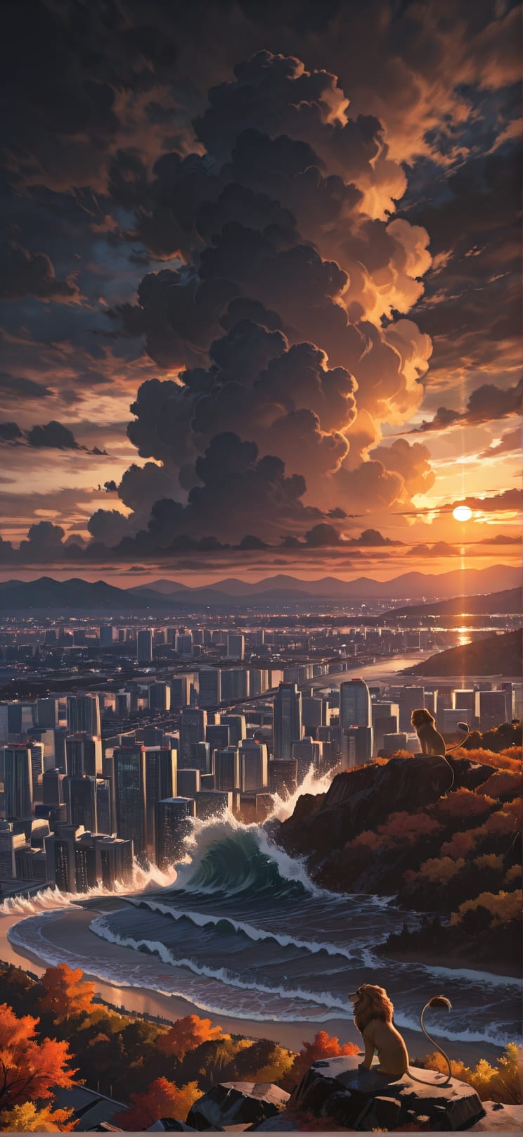 Monsoon Brown Sunset City Autumn Animal mobile wallpaper / スマホ壁紙