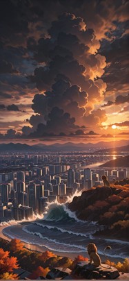 Monsoon Brown Sunset City Autumn Animal mobile wallpaper / スマホ壁紙