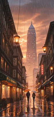 Monsoon Brown Sunset City Autumn mobile wallpaper / スマホ壁紙