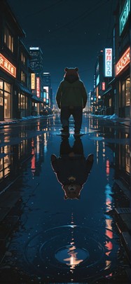 Monsoon Green Night City Winter Animal mobile wallpaper / スマホ壁紙