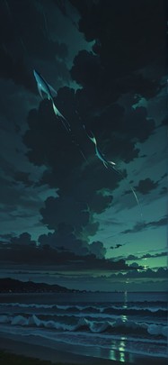 Monsoon Green Night Sky Spring Animal mobile wallpaper / スマホ壁紙