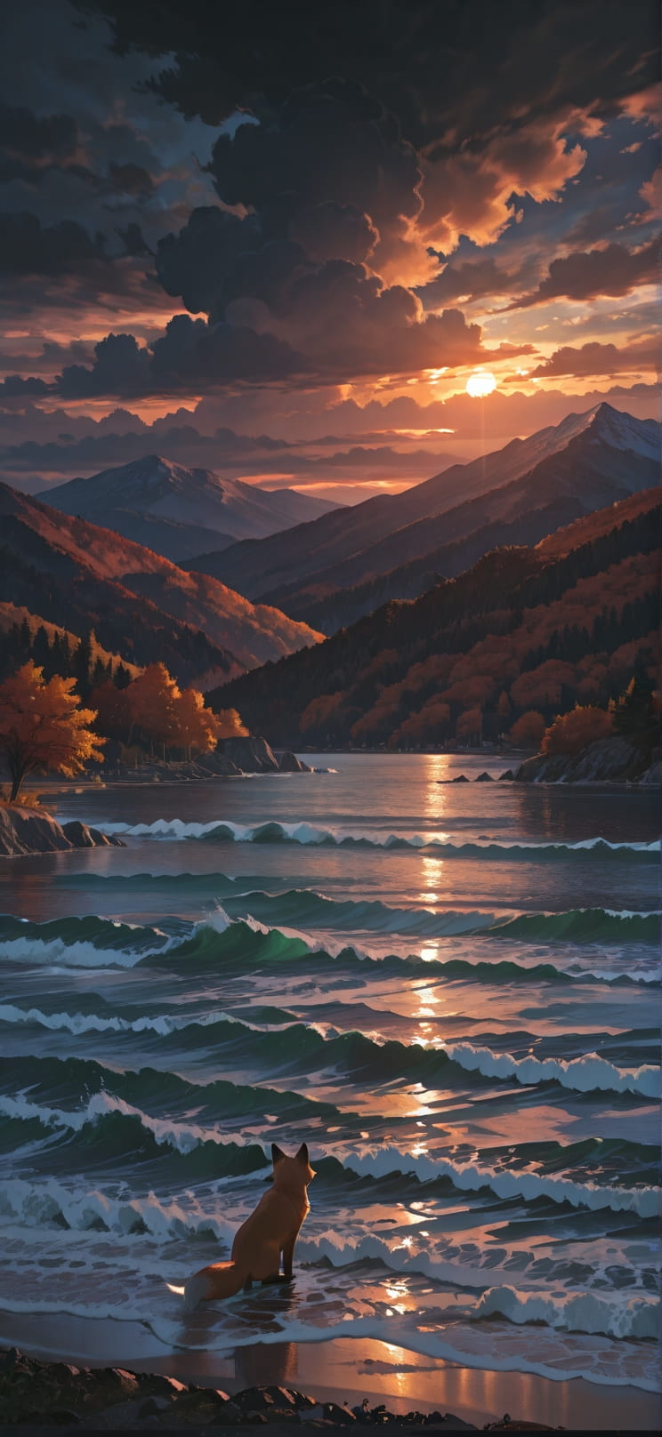 Monsoon Green Sunset Mountain Autumn Animal mobile wallpaper / スマホ壁紙