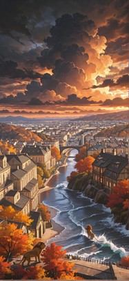 Monsoon Orange Afternoon City Autumn Animal mobile wallpaper / スマホ壁紙