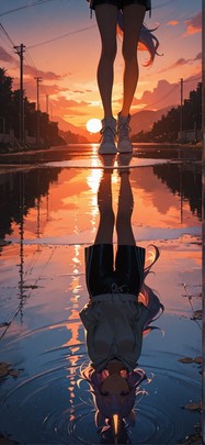 Monsoon Orange Sunset Sea Summer Animal mobile wallpaper / スマホ壁紙