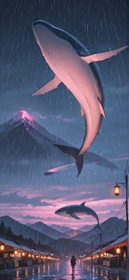 Monsoon Pink Night Mountain Spring Animal mobile wallpaper / スマホ壁紙
