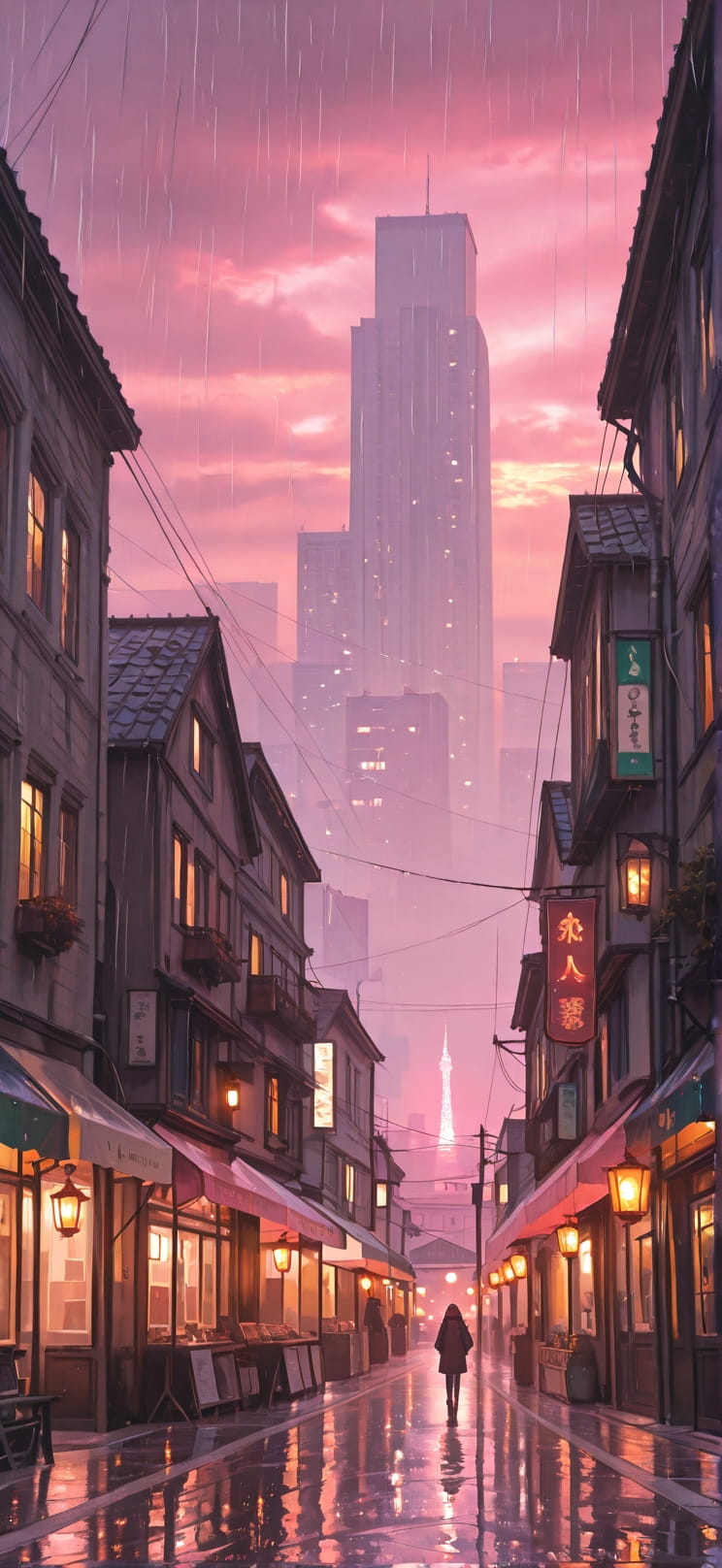 Monsoon Pink Sunset City Autumn Machine mobile wallpaper / スマホ壁紙