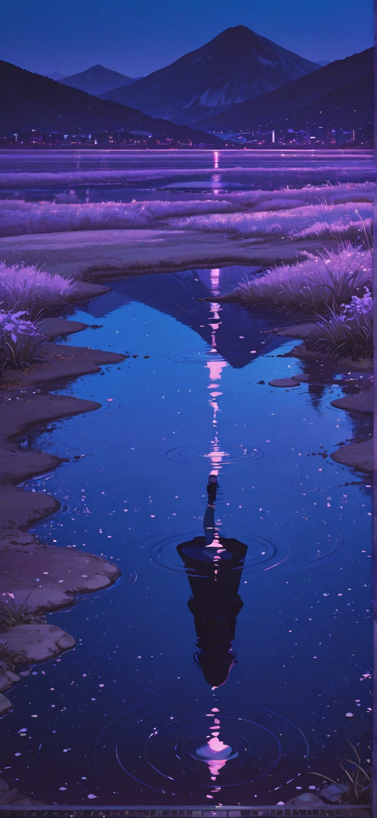 Monsoon Purple Night Mountain Spring mobile wallpaper / スマホ壁紙