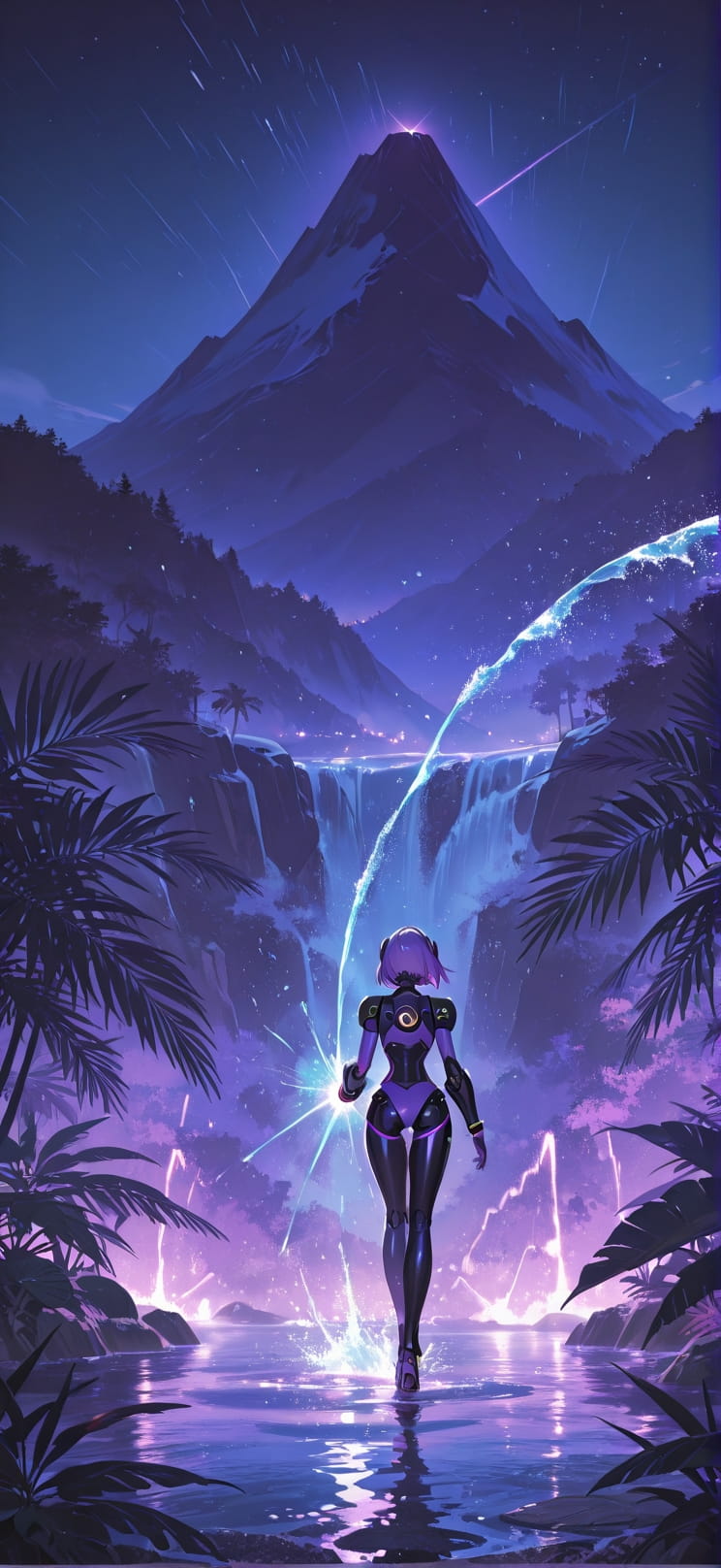 Monsoon Purple Night Mountain Winter Machine mobile wallpaper / スマホ壁紙