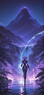 Monsoon Purple Night Mountain Winter Machine mobile wallpaper / スマホ壁紙