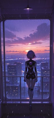 Monsoon Purple Sunset City Summer Machine mobile wallpaper / スマホ壁紙