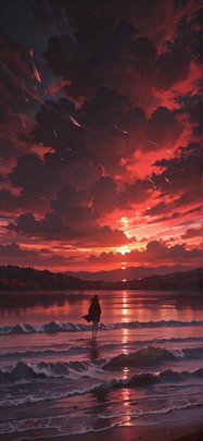 Monsoon Red Sunset Sea Autumn Animal mobile wallpaper / スマホ壁紙